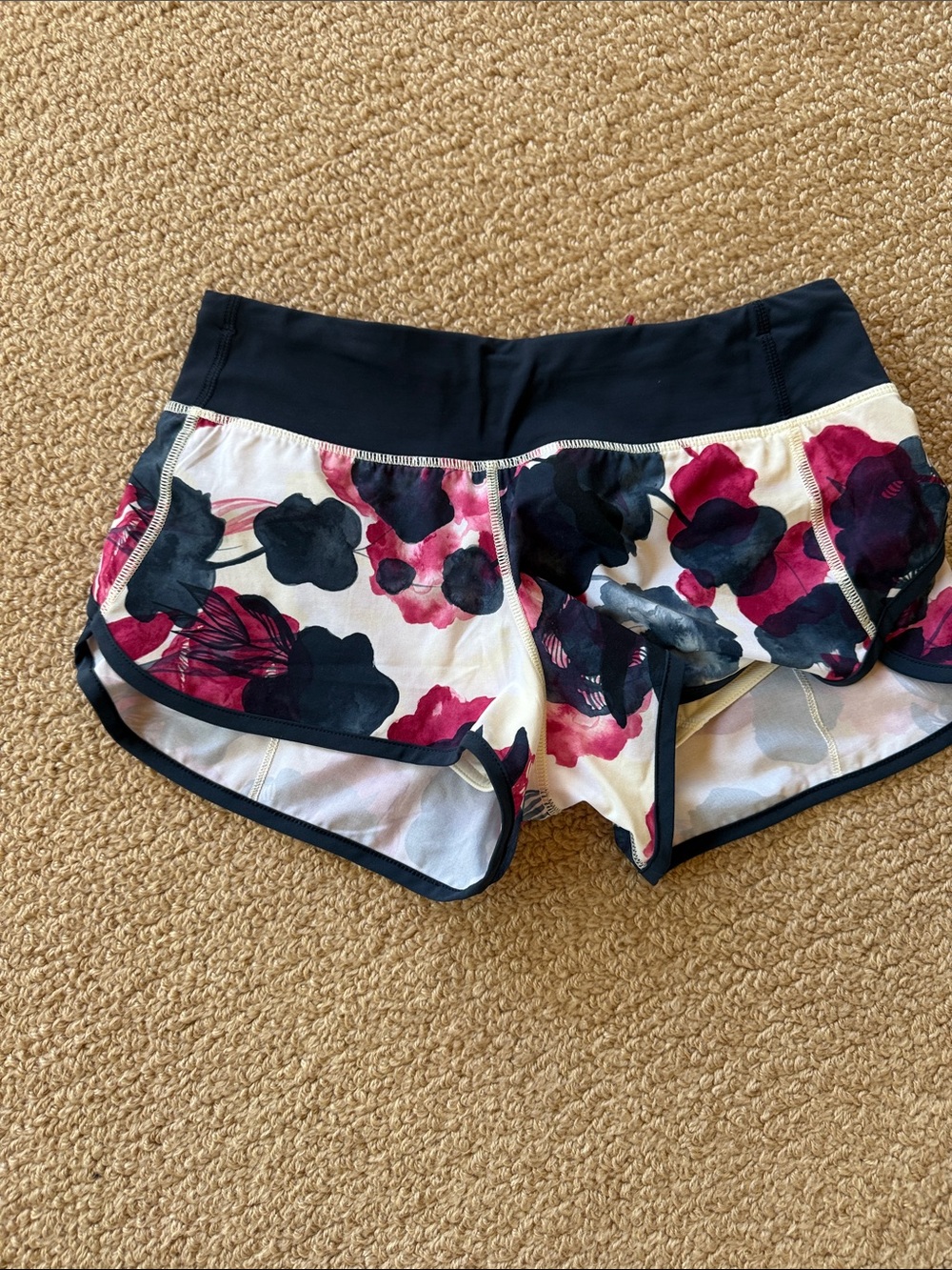 Lululemon Floral Running Shorts with Navy Waistband - Pink & Navy